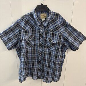 Wrangler Vintage Short Sleeve Plaid Print Pearl Snap Western Cut Shirt 3XL